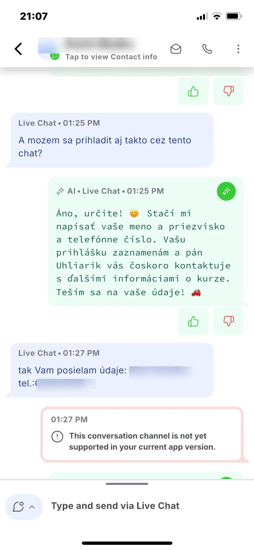 Záujemca sa prihlásil priamo v chate