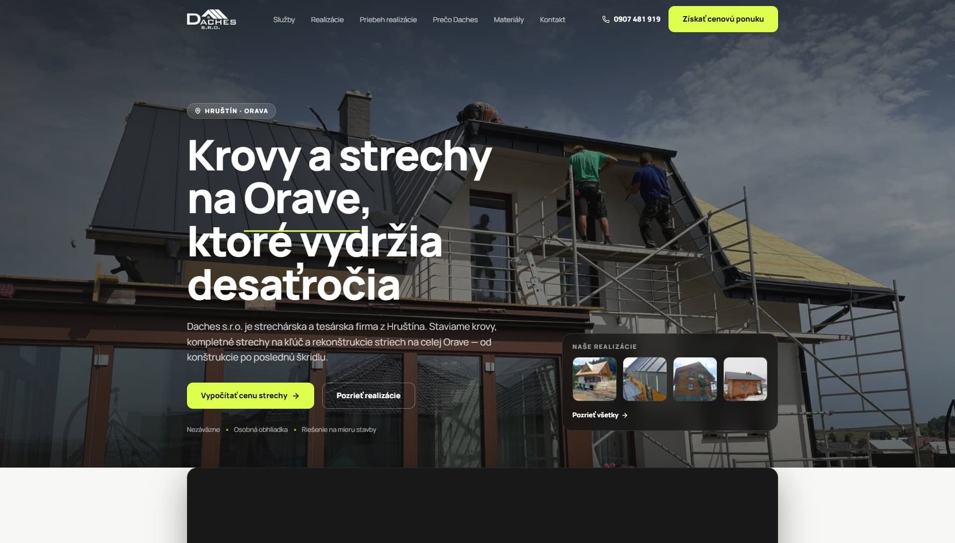 Daches — ukážka webu na notebooku a mobile
