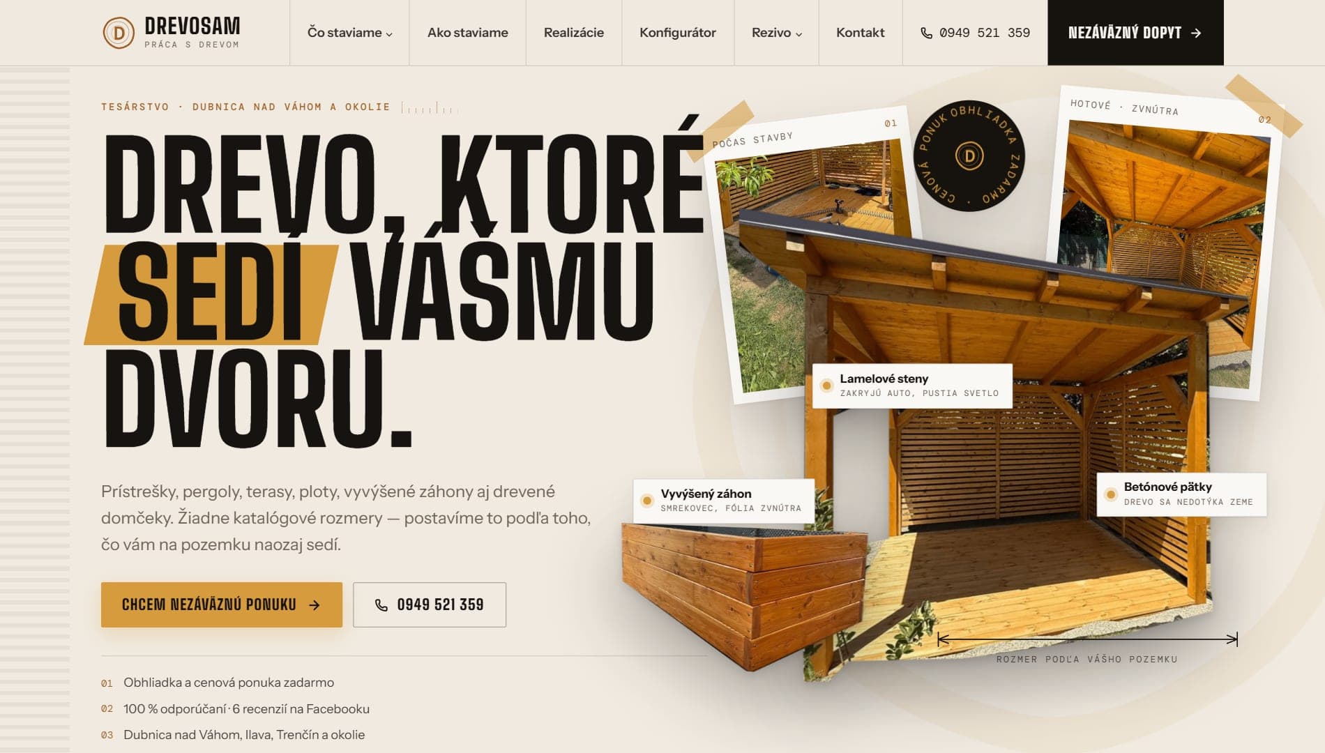 Drevosam — ukážka webu na notebooku a mobile